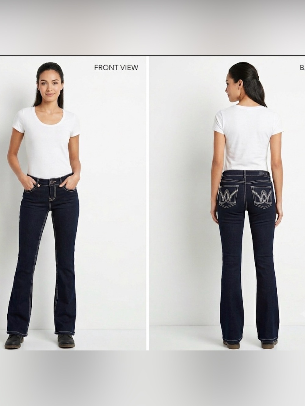 Wrangler Dark Blue Bootcut Jeans with Contrast Stitching Rhinestone Studs